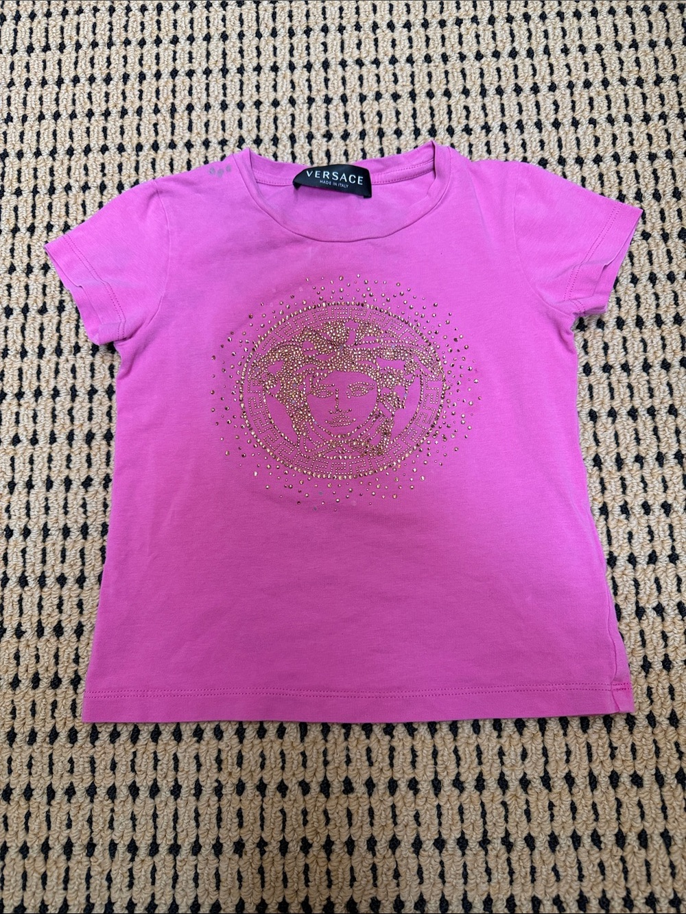 Versace Girls' 6 Fuchsia Crystal Medusa Short Sleeve Tee